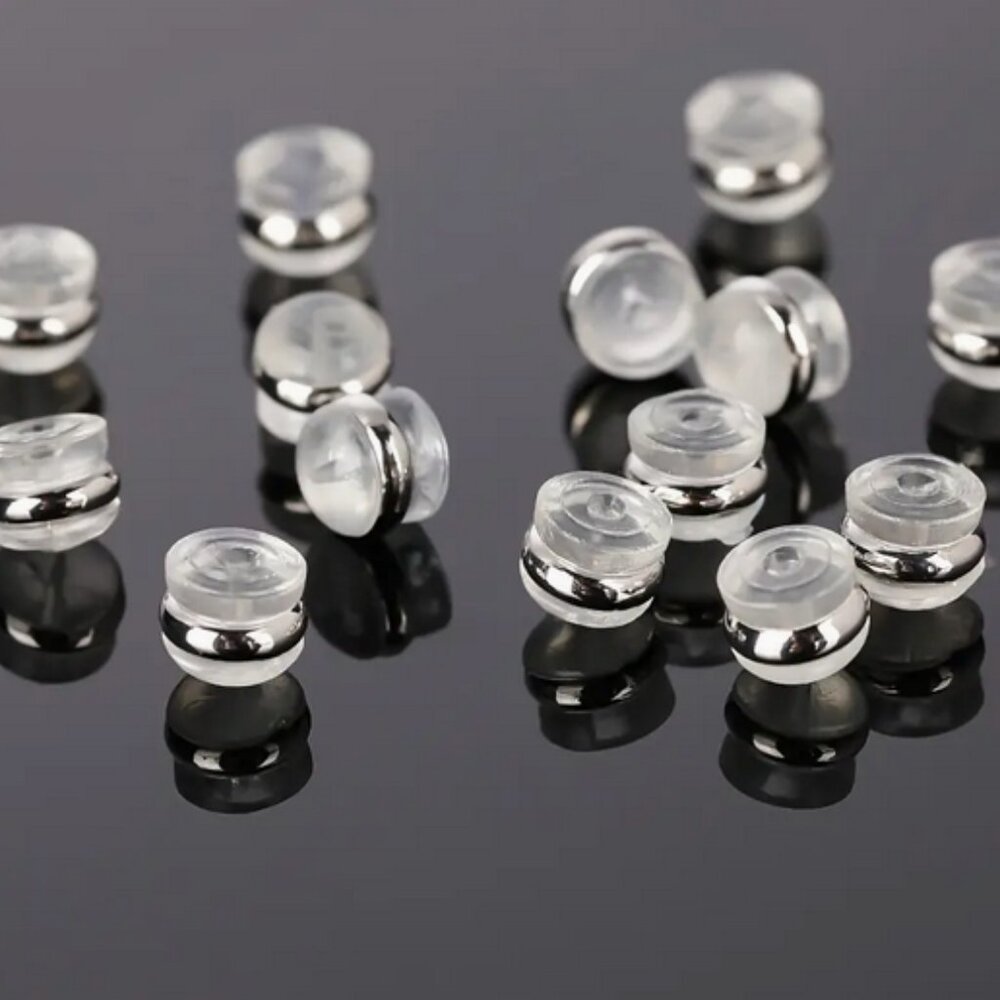 20Pcs Stoppers Silicone Rubber Clear Back Earrings, reinforce in enclosed metal